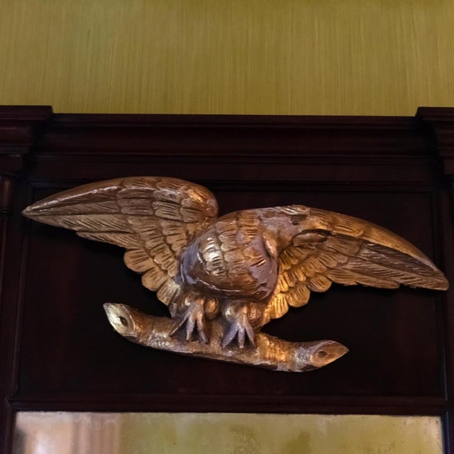 Traditional Antique Federal Style Mahogany and Gilt Trumeau Wall Mirror With Eagle Motif For Sale - Image 3 of 5