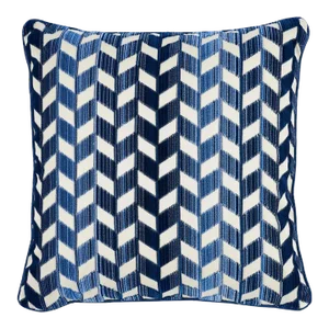Schumacher Chevron Strie Velvet 18" Pillow in Lapis