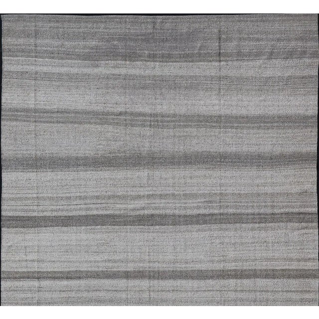 Gray 2020s Modern Kilim Rug With Stripes in Neutral Tones Shades of Gray For Sale - Image 8 of 12