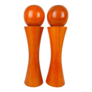 Vintage Modernist Wood Salt & Pepper Shaker Set by Catalina For Sale