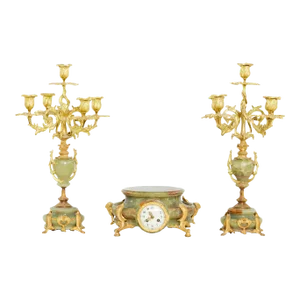 19th Century Onyx / Gilt Three Piece Clock Garniture - 3 Piece Set