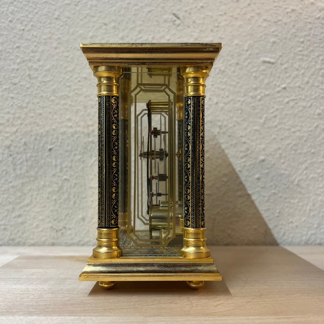 Traditional Vintage German Damascene Skeleton Clock For Sale - Image 3 of 6
