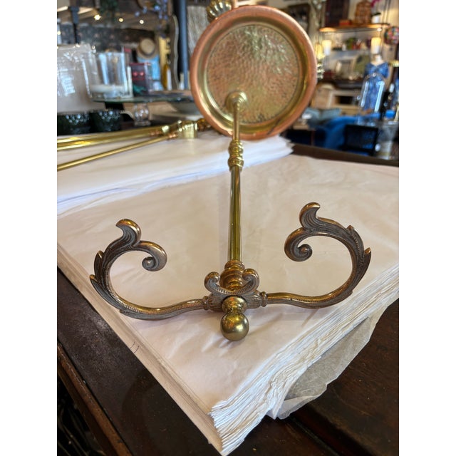 1940s Early 20th Century Copper and Brass Lion Paw Fireplace Set For Sale - Image 5 of 12
