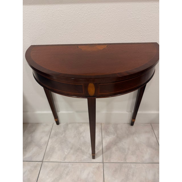 Baker Furniture Mahogany Inlaid Federal Style Demilune Table For Sale In Tampa - Image 6 of 8