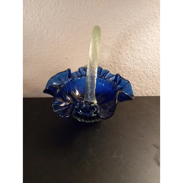1980s 1980s Ruffled Cobalt Blue Basket Vase For Sale - Image 5 of 7