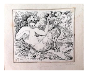 Unknown - the Satyr - Original China ink - 1880s