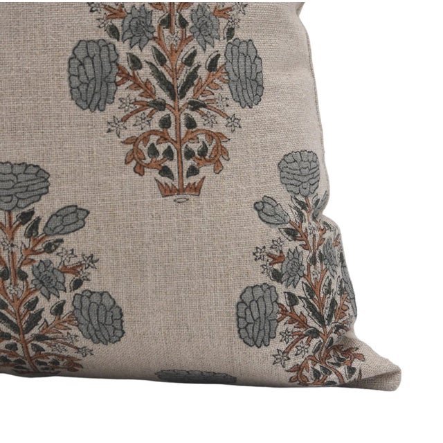 Swadesh Hand Block Leaf Floral Printed Thick Linen Designer Pillow Cover, 12x20 Inch For Sale - Image 4 of 5