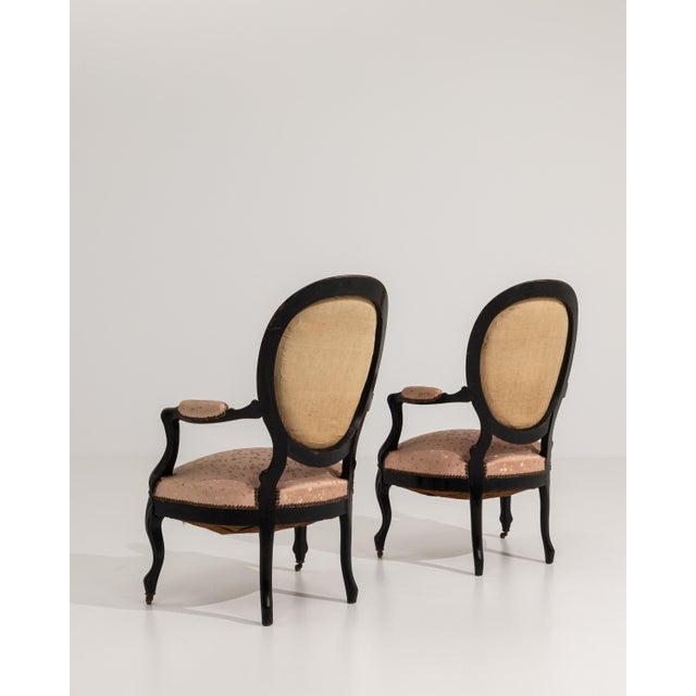 Pair of 19th Century French Louis Philippe Upholstered Armchairs Blush For Sale - Image 15 of 16