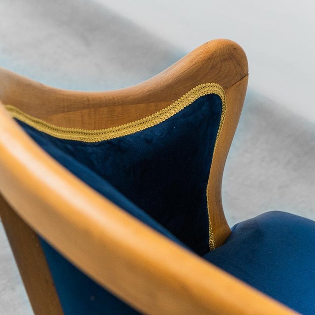 Blue Armchair in Wood and Blue Velvet, 1950s For Sale - Image 8 of 13