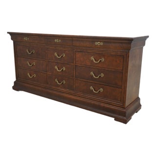 Henredon Charles X Burlwood 12 Drawer Triple Dresser For Sale
