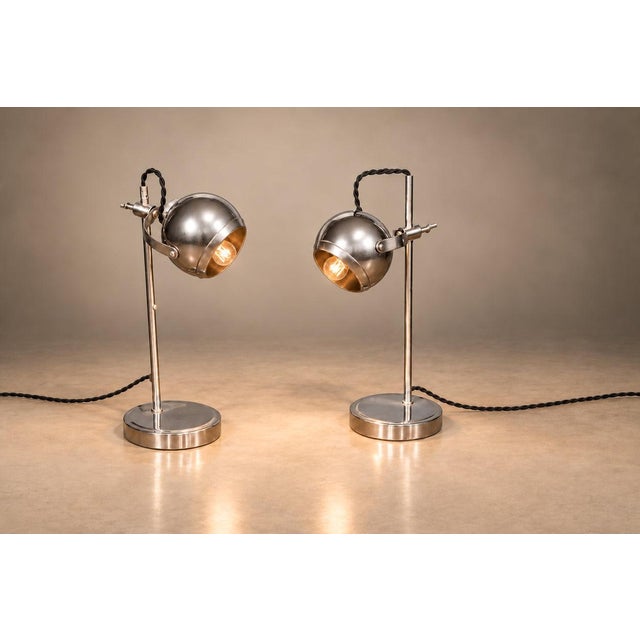 1960s Brazilian Modern Chrome-Plated Table Lamps, - Pair Rewired For Sale - Image 10 of 18