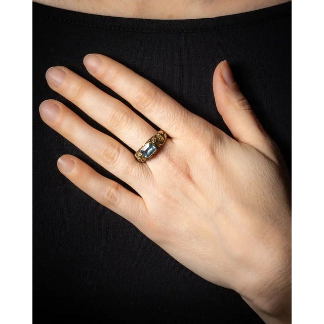 1990s 18k Gold and Sterling Aquamarine and Diamond Ring, Size 7.5 For Sale - Image 5 of 5