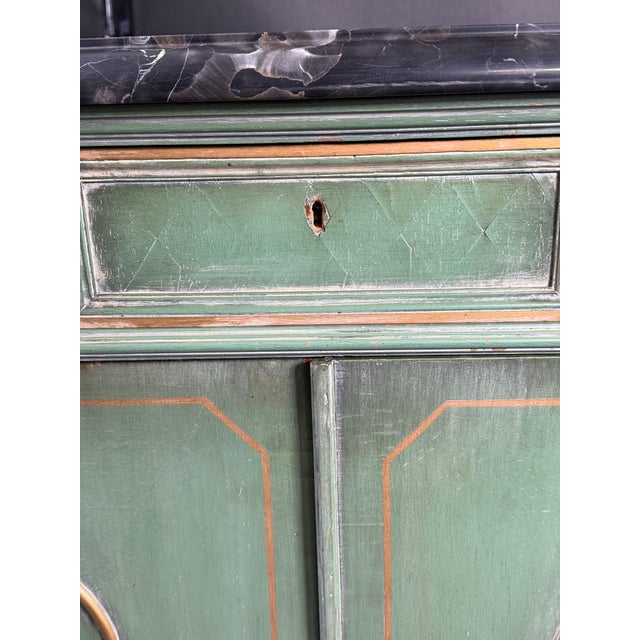 Vintage Neoclassical Green & Gold Painted Sideboard / Buffet With Black Marble Top For Sale - Image 10 of 12