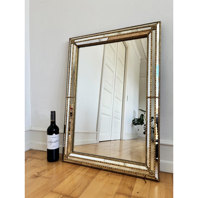 1980s Vintage Spanish Venetian-Style Wall Mirror, Rectangular, Brass, 1980s Hollywood Regency For Sale - Image 5 of 10