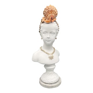 20th Century Nautical Seashell Shell Encrusted Plaster Bust of a Girl For Sale