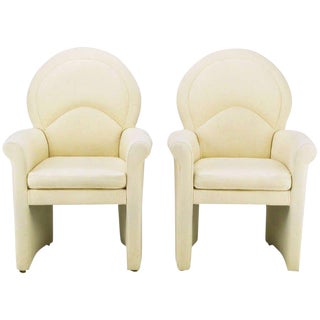 Pair Art Deco Revival Rolled Arm Club Chairs in Ivory Wool For Sale