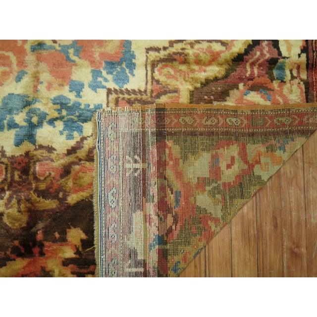 Art Deco Muave Brown Handwoven Antique Armenian Floral Karabagh Rug Dated 1934 - 4'5" x 5'10" For Sale - Image 3 of 6