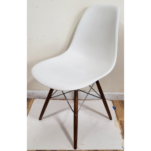 Eames Modern Walnut & Molded Plastic Eames for Herman Miller White Shell Chair For Sale - Image 4 of 18