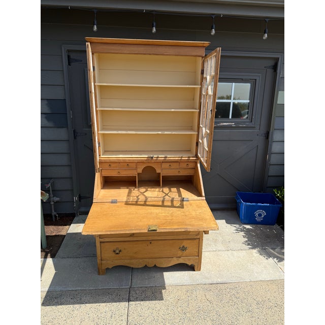 Mid-Century Modern Mid 20th Century Pine Slant Front Secretary Desk With Bookcase For Sale - Image 3 of 8