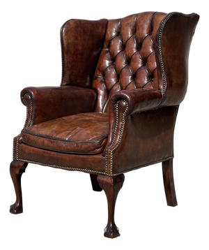 Antique Wing Chair in Brown Leather, 1890
