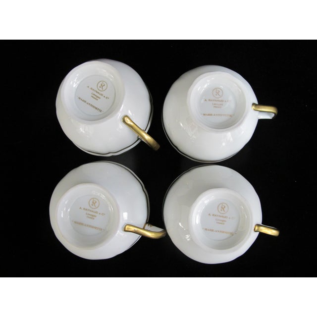 White Mid 20th Century Limoges a Raynaud Marie Antoinette White Gilt Footed Cup & Saucer - Set of 4 For Sale - Image 8 of 8