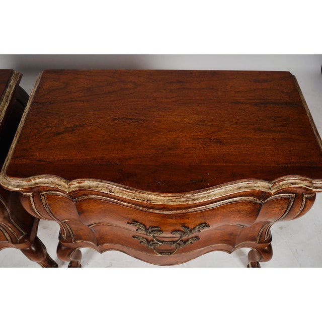 Brown Late 20th Century Pair of Judson Rothschild Style Anastasia Collection Italian Rococo Bombe Walnut Nightstands | Louis XV Style For Sale - Image 8 of 9