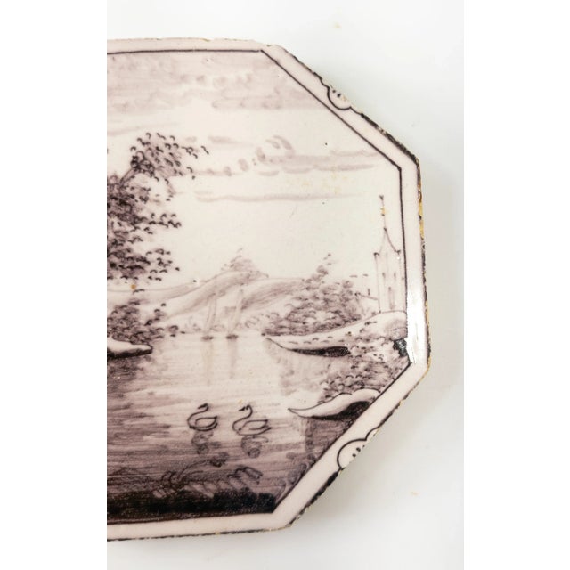 English 18th Century English Bristol or Dutch Delft Manganese Octagonal Decorative Tile For Sale - Image 3 of 7