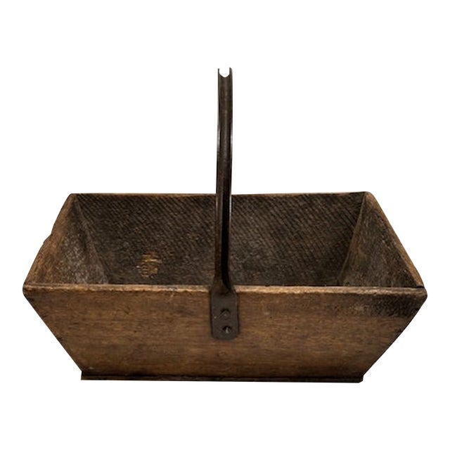 English Wooden Gathering Basket With Metal Handle - #360 For Sale