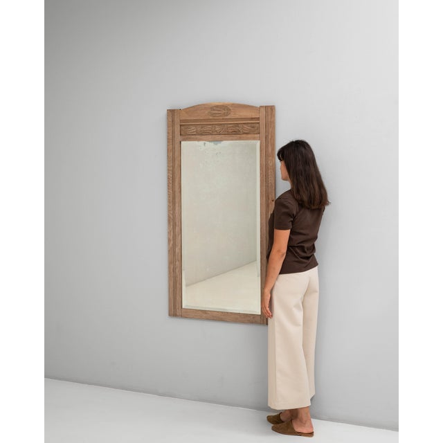 1900 - 1909 1900s Belgian Oak Mirror With Carved Details For Sale - Image 5 of 18