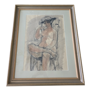 Vintage Mid Century Modern Seated Debutante Painting Signed