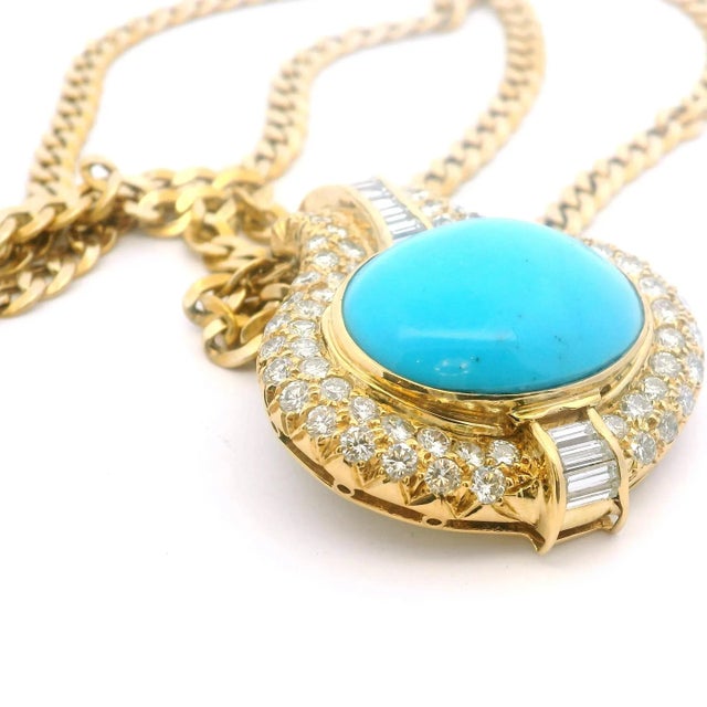Metal 1970s Italian 18k Gold Necklace With Turquoise & Diamonds, Valenza Atelier For Sale - Image 7 of 18