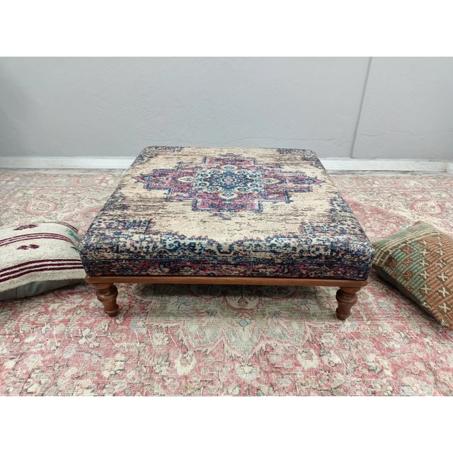 Heriz Rug Printed Fabric Upholstered Coffee Table For Sale - Image 11 of 11