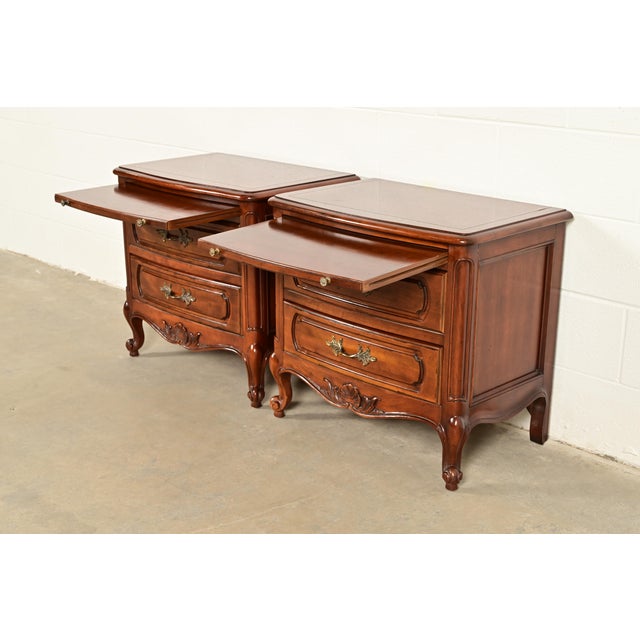 Wood Century Furniture French Provincial Louis XV Carved Cherry Wood Nightstands, Pair For Sale - Image 7 of 14
