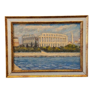Early Impressionist Study of the Roman Amphitheatre, Pula, Croatia, Oil on Board, 1940 For Sale