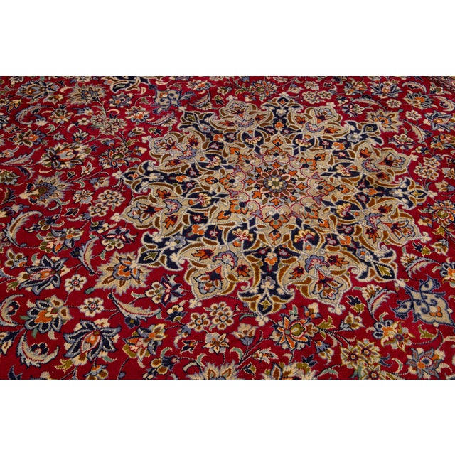 11 X 16 Vintage Persian Kashan Wool Rug Handmade With Rosette Motif For Sale In New York - Image 6 of 8