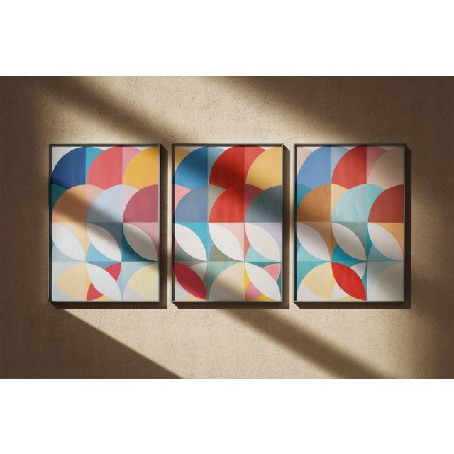 2026, Perpetual Transitions, Bauhaus Movement Triptych, Original Painting in Vivid Tones by Natalia Roman For Sale - Image 9 of 11