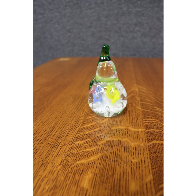 Late 20th Century Murano Style Art Glass Pear Paperweight With Lampworked Flowers For Sale - Image 5 of 7
