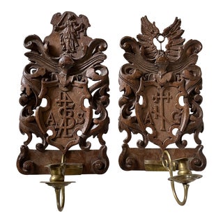 Late 19th Century Swiss Black Forest Sconces- Set of 2 For Sale