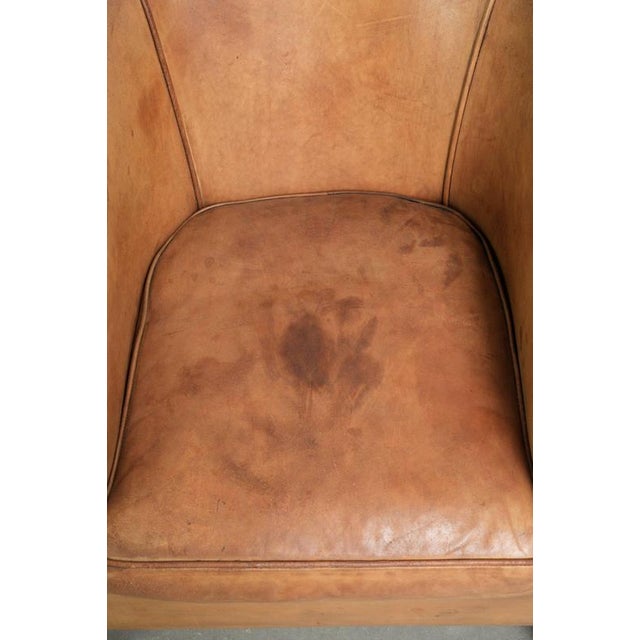 Sheepskin Club Armchair Light Cognac with Decorative Nails For Sale - Image 6 of 14