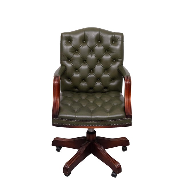 Animal Skin Chesterfield Green Tufted Leather Desk Chair from Wade, England, 1960s For Sale - Image 7 of 15