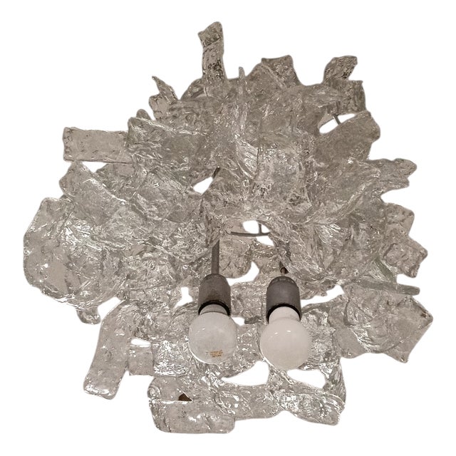 Vintage Three-Light Glass Chandelier, 1960 For Sale