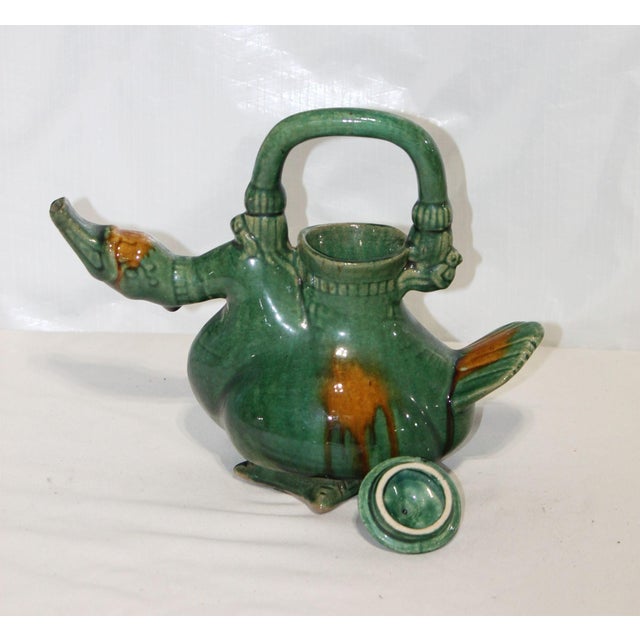 Dark Green Antique Chinese Majolica Duck Teapot For Sale - Image 8 of 9