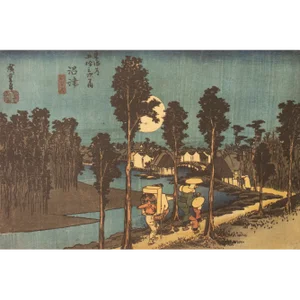 1960 After Hiroshige "The 53 Stations of Tokaido Road: Arrival at the 12th Station" Ukiyo-E Print