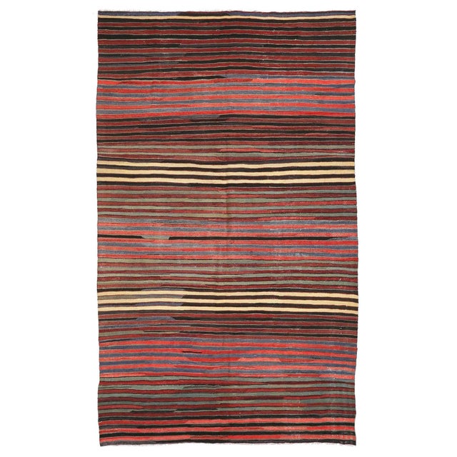 Textile Mid 20th Century Striped Vintage Turkish Kilim Rug For Sale - Image 7 of 7