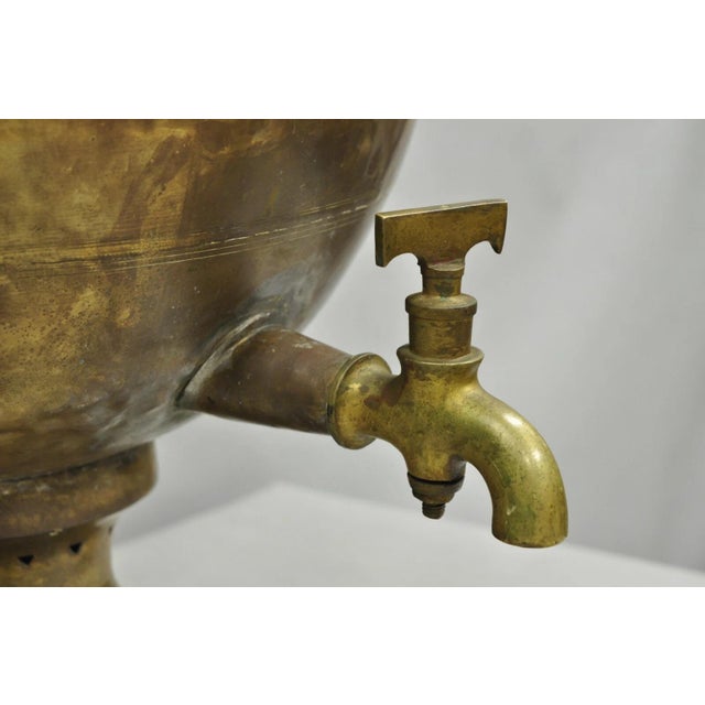 Antique Middle Eastern Moroccan Giant Brass Bulbous Samovar With Handles For Sale - Image 12 of 14