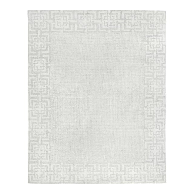 Exquisite Rugs Melbourne Hand Loom Wool & Cotton Silver - 8'x10' For Sale