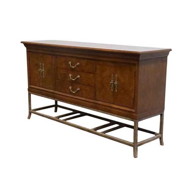 HICKORY WHITE Burled Walnut Italian Modern 70" Sideboard Buffet w. Metal Base 41024-41 38" High 70" Wide 19" Deep We...