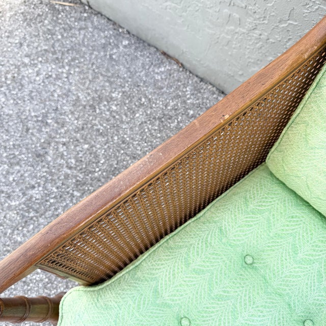 Vintage Hollywood Regency Faux Bamboo and Cane Green Tufted Lounge Chairs For Sale - Image 11 of 12