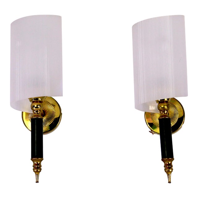 Maison Arlus Black & Brass Sconces, France Mid 20th Century - a Pair For Sale