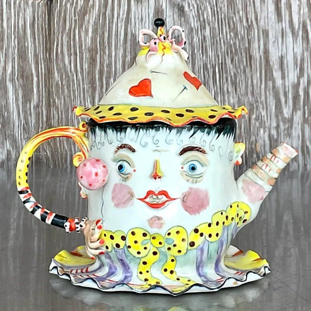 Late 20th Century Vintage Face Painted Colorful Tea Pot For Sale - Image 5 of 9